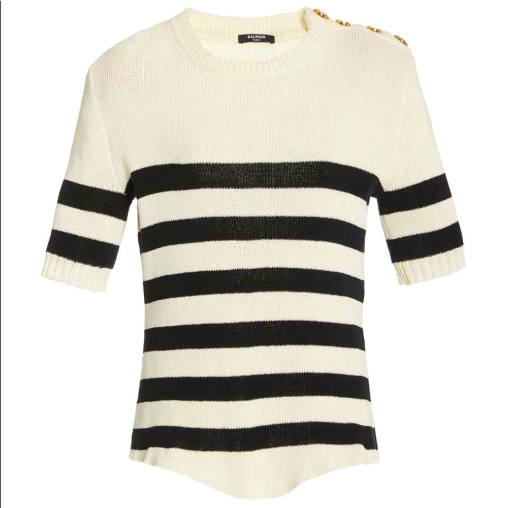 NWT BALMAIN SAILOR STRIPE SHORT SLEEVE SWEATER, FR 40